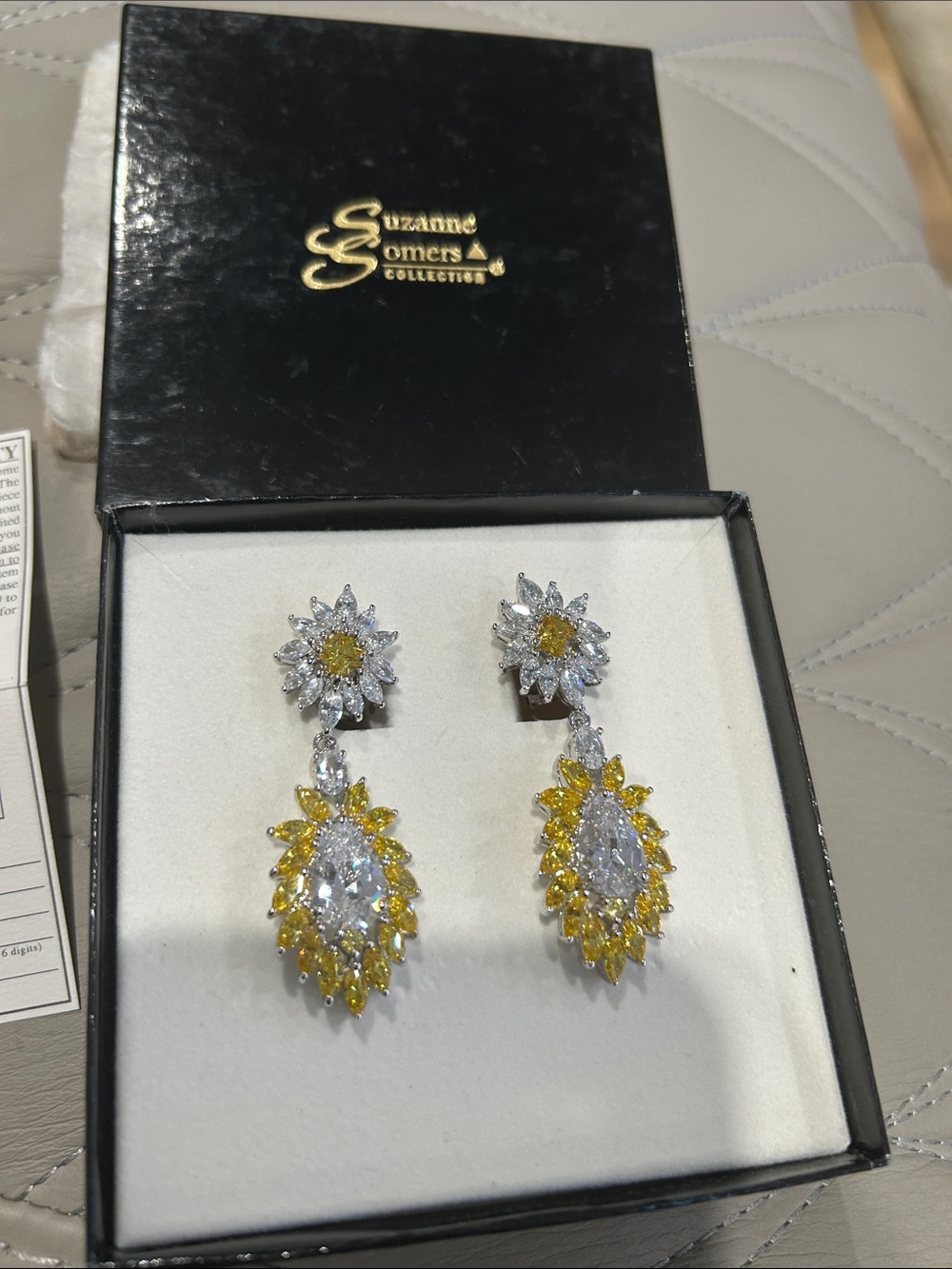Suzanne Somers Yellow and Clear Crystal Floral Drop Earrings